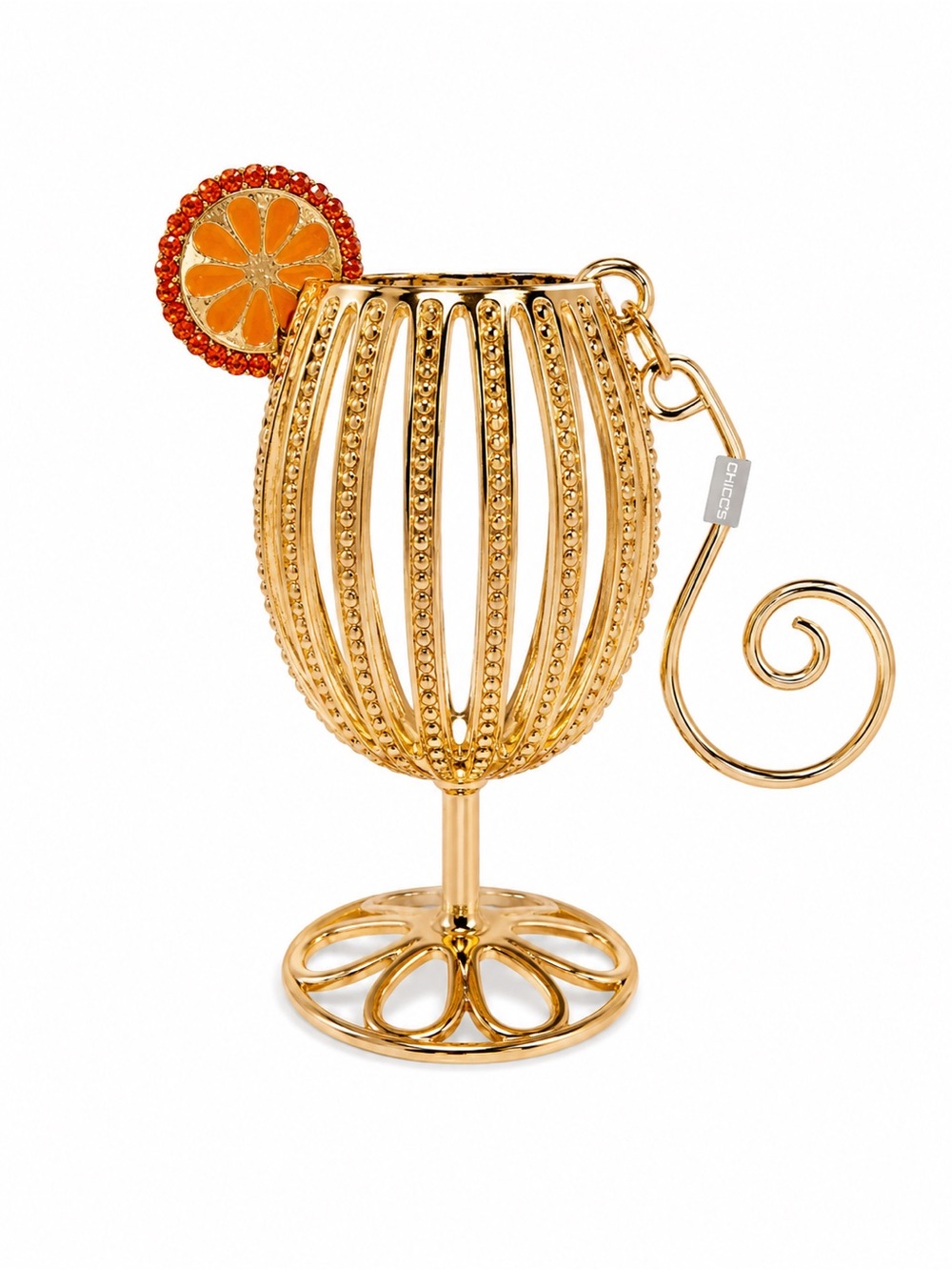 Chico’s Juicy Orange Cocktail Glass Ornament Gold Tone Rhinestone NWT Decor